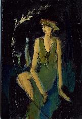 No. 1045a  "Martini Series-Green Dress"   6"x4" on Panel