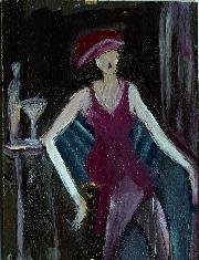 No.1051  "Martini Series-Maroon Dress"   6"x4" on Panel